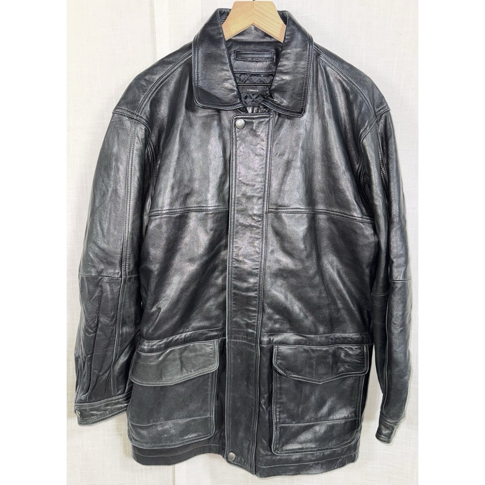 Vintage Y2K Men's Claiborne Soft Lambskin Black‎ Leather Jacket Med. Full Zip